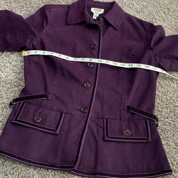 Talbots size 8 stretch jacket plum purple with velvet trim‎ button up - Picture 3 of 9